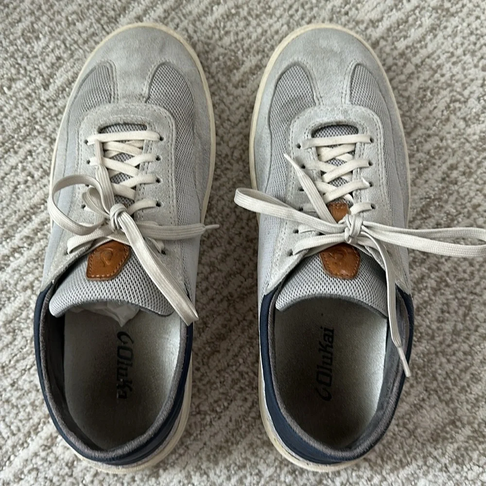 Olukai Punini Men's Casual Lace-Up Sneakers in Vapor/Trench Blue.